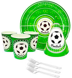 Набір одноразового посуду "Футбол", (10 тарілок, 10 виделок, 10 стаканчиків, 10 ковпачків)