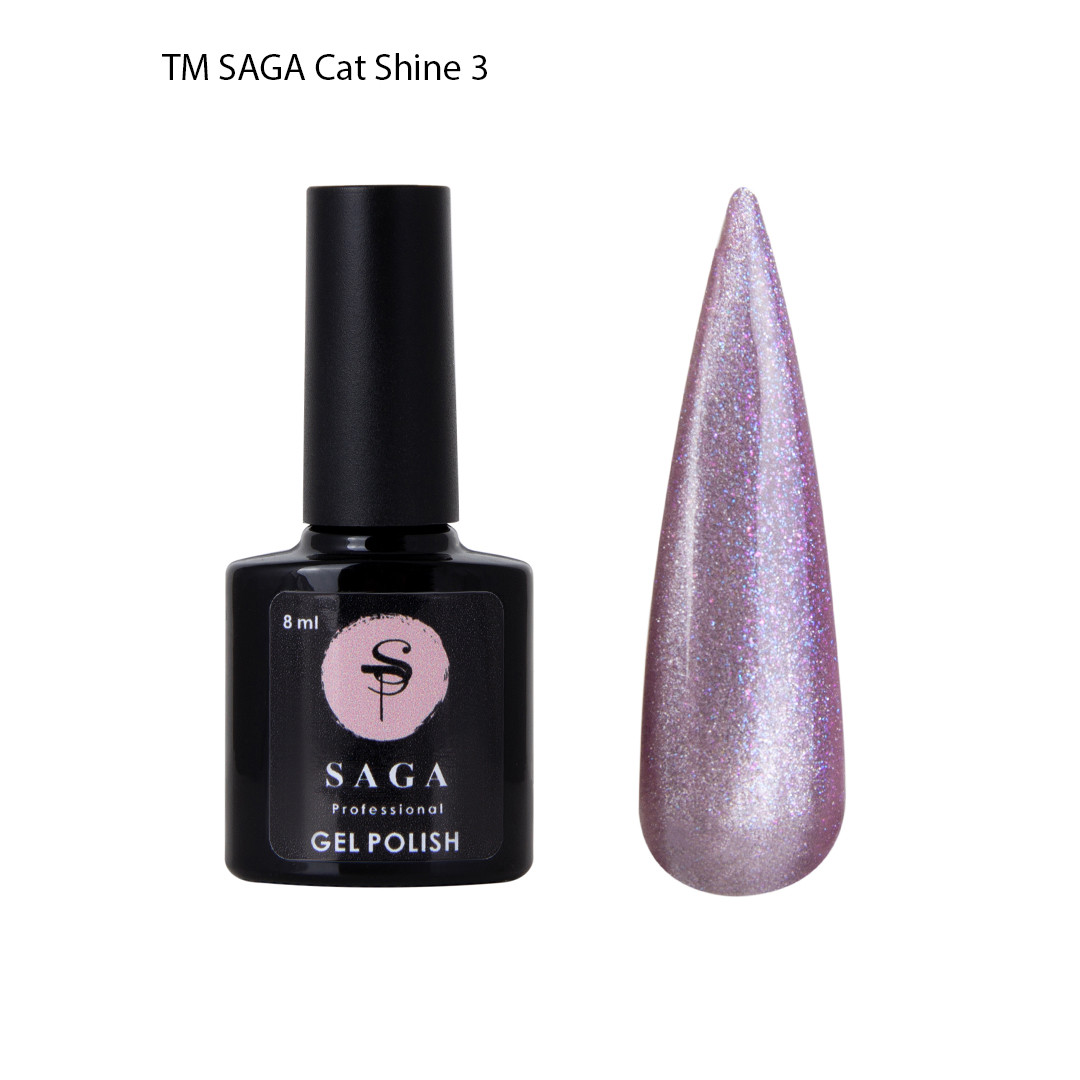 Гель лак котяче око кришталева кішка №3 Saga Cat Shine Silver 8ml, фото 1