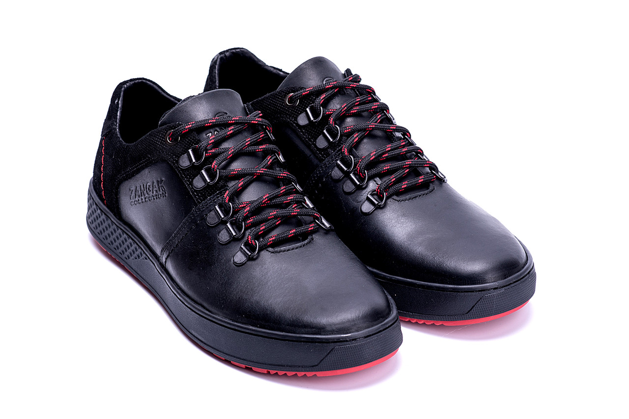 Мужские кожаные кеды ZG Aircross Black and Red, мужские мокасины черные, кеды повседневные. Мужская обувь - фото 2 - id-p1328594593