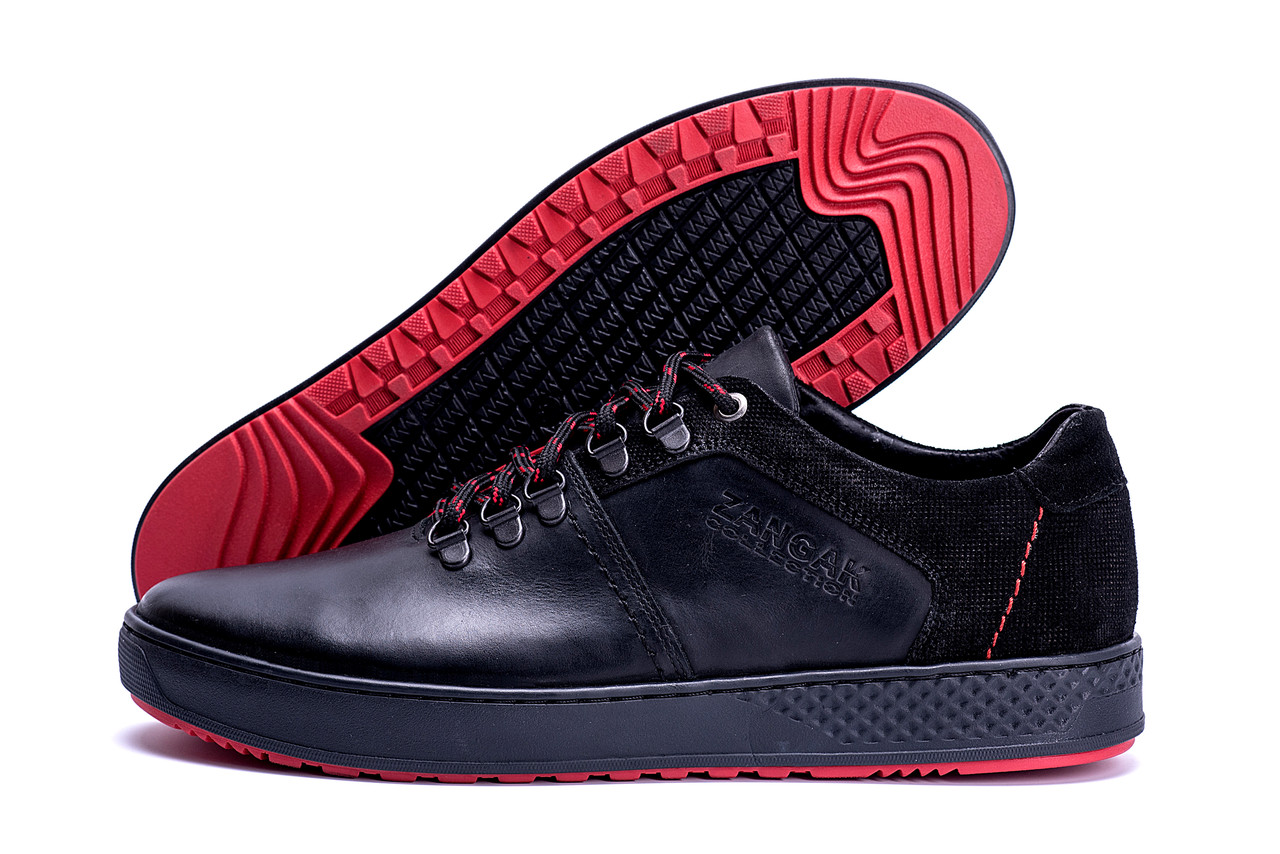 Мужские кожаные кеды ZG Aircross Black and Red, мужские мокасины черные, кеды повседневные. Мужская обувь - фото 7 - id-p1328594593