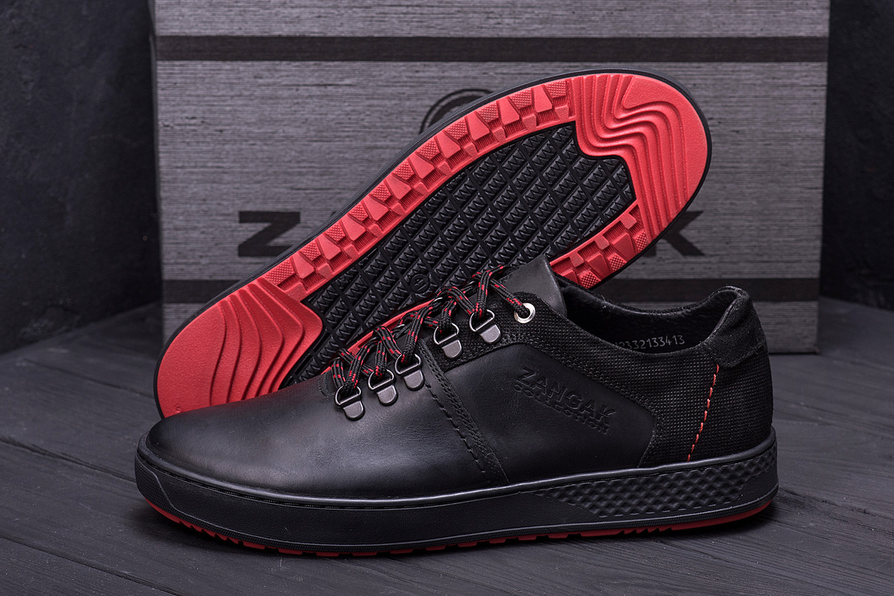 Мужские кожаные кеды ZG Aircross Black and Red, мужские мокасины черные, кеды повседневные. Мужская обувь - фото 9 - id-p1328594593