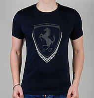Стильная мужская спортивная футболка Puma (Пума) (z1551-1) с принтом, хлопок, Темно синий