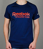 Стильная мужская спортивная футболка Reebok (Рибок) 0274 с принтом, хлопок, Italy D.Blue