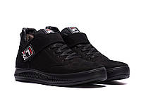 Мужские зимние кожаные ботинки FILA Black, Сапоги, кроссовки зимние черные, спортивные ботинки. Мужская обувь