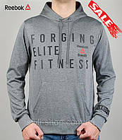Чоловіча спортивна кофта демісезонна Reebok (Рибок) Reebok (0708-2) з капюшоном, трикотаж, Світло сірий