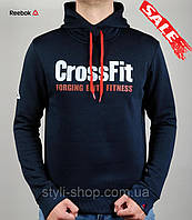 Чоловіча тепла спортивна кофта Reebok (Рибок) (0801-1), світшот, кенгурушка, жіноча, толстовка, Темно синій