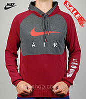 Чоловіча спортивна кофта Nike (Найк) (0630-3) з капюшоном, трикотаж, Бордовий