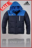 Модна тепла зимова чоловіча куртка Adidas (Адідас) (1092), куртки чоловічі, спортивна куртка, Чорний, Синій