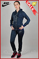 Жіночий модний трикотажний костюм Nike (Найк) (0413-1) спортивні костюми, Темно синій
