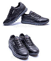 Мужские кожаные кроссовки Reebok (Рибок) Classic Black, спортивные мужские туфли черные, кеды повседневные