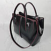 Сумка жіноча "ФОРТА" натуральна шкіра, чорна напівматова з бургунді виворотом, фото 3