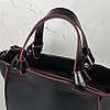 Сумка жіноча "ПРАГМА" з натуральної шкіри, чорна напівматова з бургунди виворотом, фото 6
