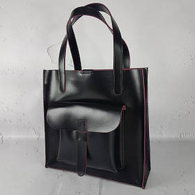 Сумка жіноча "ГАРДА" натуральна шкіра, чорна з виворотом бургунді