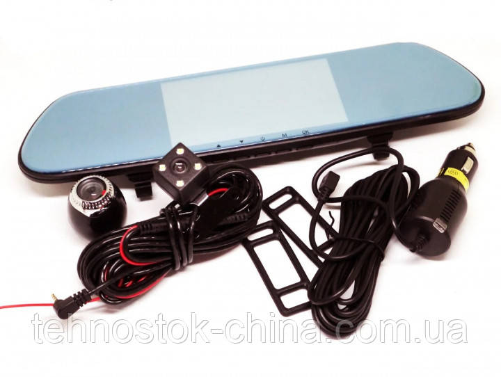 Зеркало автомобильный видеорегистратор CAR DVR V9TP Full HD 5" сенсорный экран 3 камеры - фото 1 - id-p1328757452