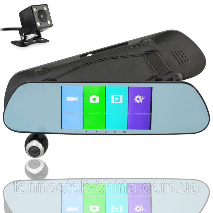 Зеркало автомобильный видеорегистратор CAR DVR V9TP Full HD 5" сенсорный экран 3 камеры - фото 2 - id-p1328757452