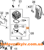 Поршень с кольцами для бензинового опрыскивателя Oleo-Mac MB 90 (CFI0G01900)