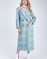 Пальто женское демисезонное в клетку бело-голубую бренд VAM