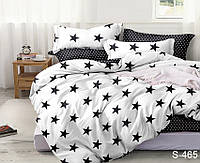 Семейный комплект постельного белья сатин люкс с компаньоном со звездами черно-белый S465