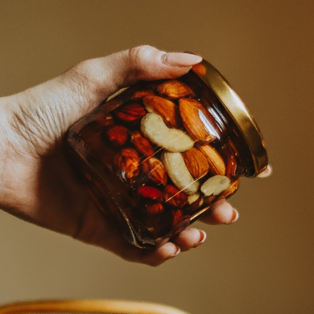 Мікс горішків (фундук, мигдаль, кеш'ю з акацієвим медом) 200мл, фото 1