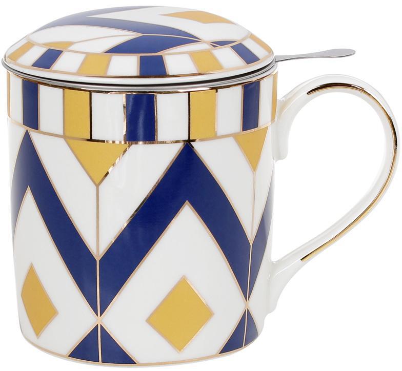 Кружка чашка для чаю та кави -заварник для кави для чаю    Синій зигзаг   380мл, з металевим ситом | HomeDreams