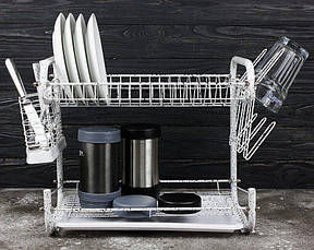 Сушарка для посуду мармурова, двох ярусних Edenberg Біла, фото 4