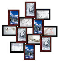 Коллаж фотографий на 12 фото (дерево) 70*70 см фотоколлаж рамка для фото фоторамка ФР0007 Коричнево-чёрный