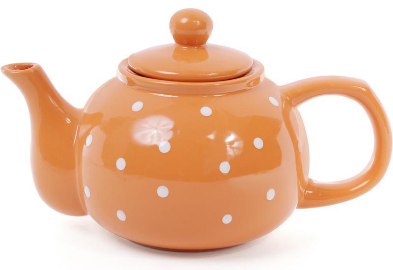 Чайник заварювальний заварник для чаю та кави    Білий горошок   1000мл, керамічний, помаранчевий | HomeDreams