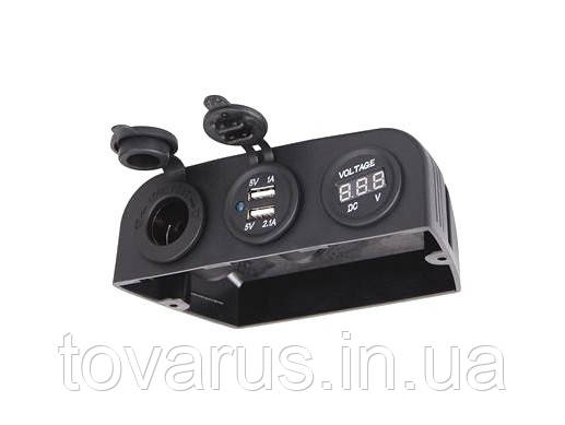 Автоблок 3. USB 2.1+1А вольтметр прикурювач на рамці-будиночок