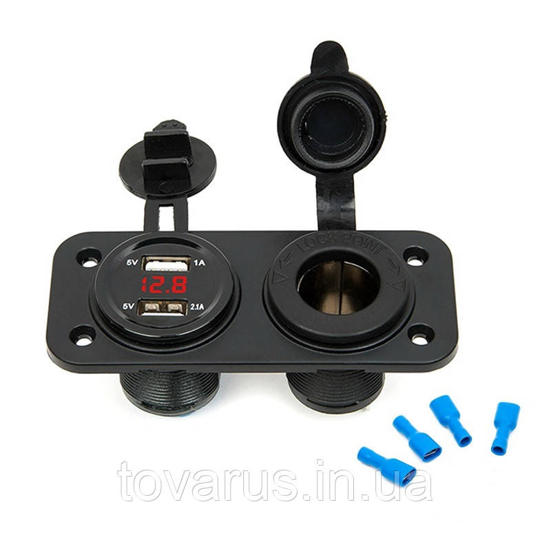 Автоблок 2. USB 2.1+1А з вольтметром і прикурювач на рамці