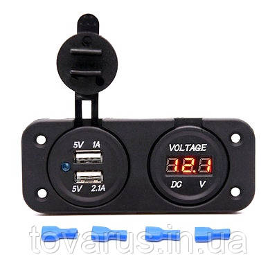 Автоблок 2. USB 2.1 + 1А вольтметр на рамці
