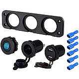 Автоблок 3. USB 2.1 + 1А з вольтметром кнопка прикурювач на рамці, фото 3