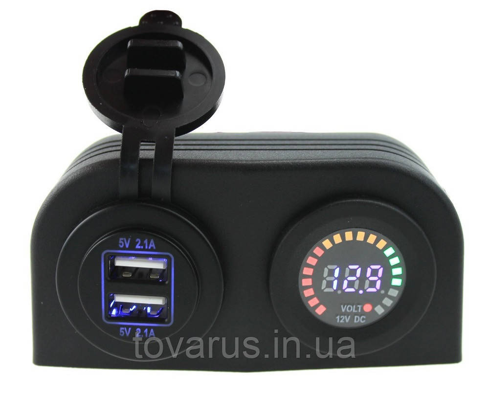 Автоблок 2. USB 2.1 + 2.1А вольтметр шкала на рамці-будиночок