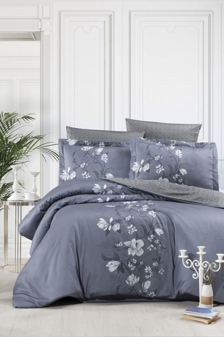 Постільна білизна сатин First Choice Cotton Satin Evan Indigo Туреччина двоспальна євро 200х220см