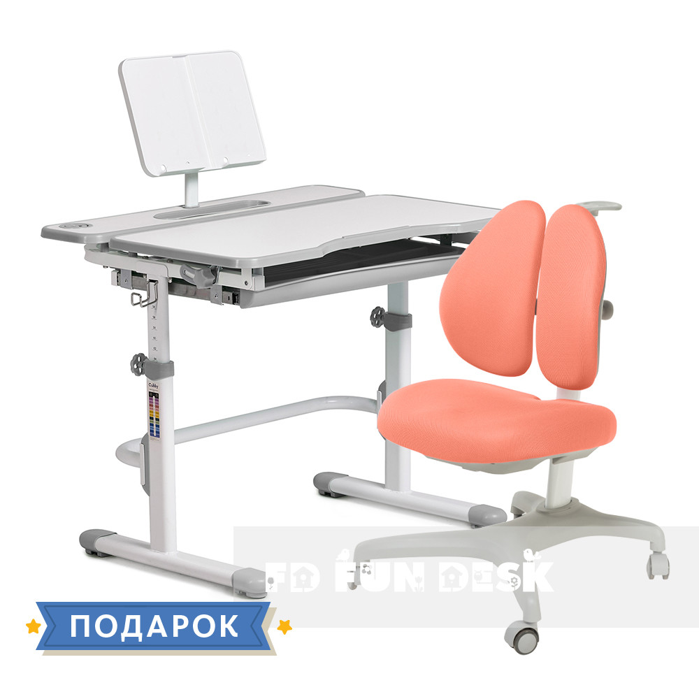 Комплект для школяра зростаюча парта Cubby Fressia Grey +підліткове крісло для дому FunDesk Bello II Orange