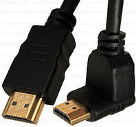 Кабель MerlionHDMI-HDMI 1m, v1.4, OD-7.5mm, круглый Black, коннектор Black 90° угловой