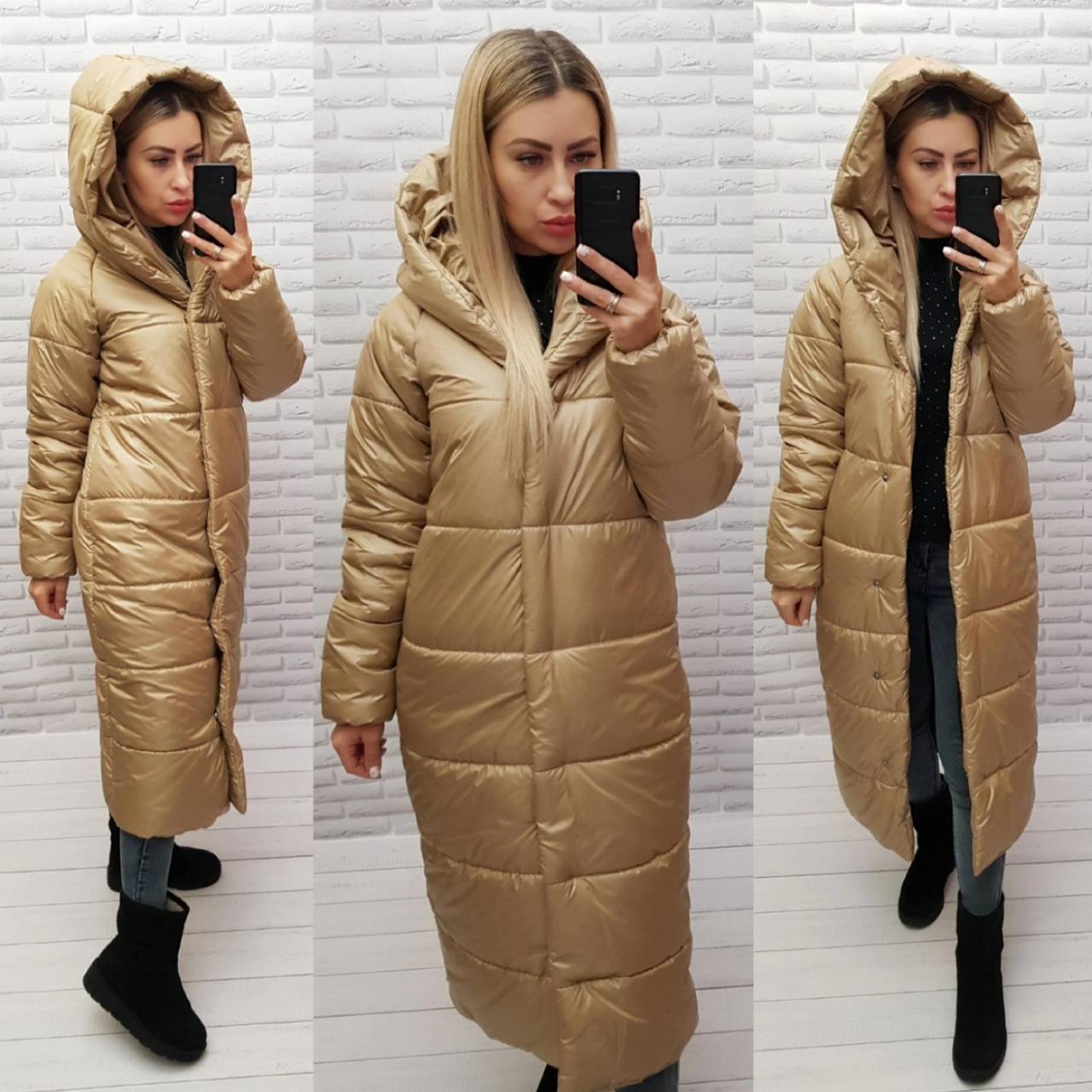 Зимова куртка пуховик Oversize, артикул 521, колір беж, фото 1