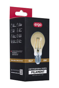 Лампа LED ERGO Filament A60 Е27 8W 220V Теп.Бел. 3000K Янт 6402697