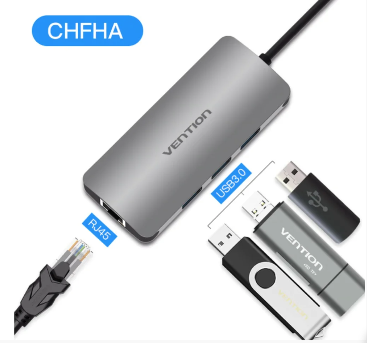 Адаптер Vention Thunderbolt 3 док-станція USB-C до HDMI USB3.0 RJ45 для MacBook samsung huawei Vention 9 in 1 Vention 4 in 1