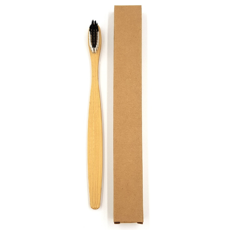 Доросла зубна щітка з бамбука Плоска Чорно-біла 17.5 см