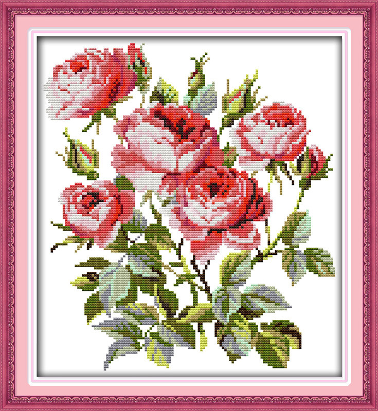 Цвітіння троянд H521 Набір для вишивання хрестиком з печаттю на тканині 14ст
