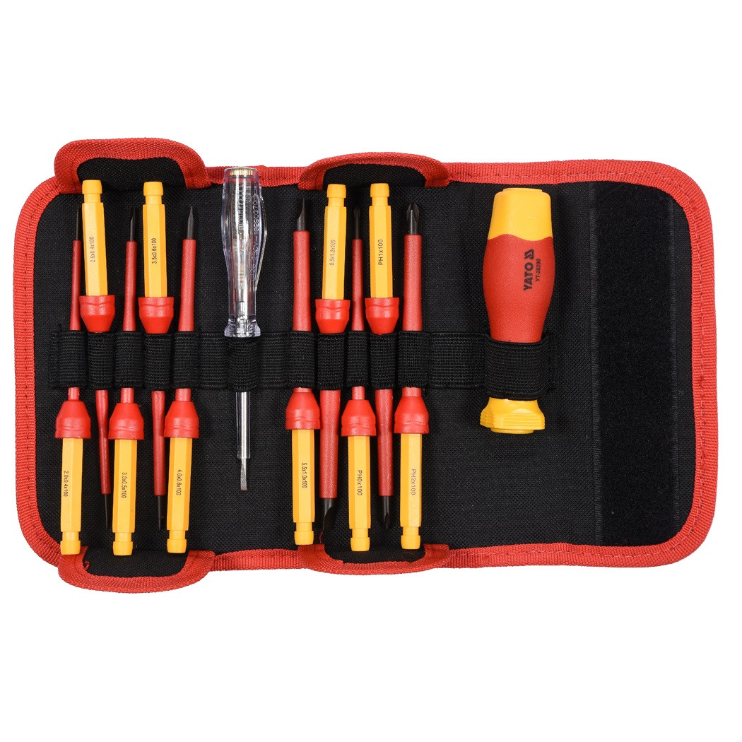 Набір викруток діелектричних ізольованих YATO до 1000 V, 12 шт. з чохлом (YT-28290)