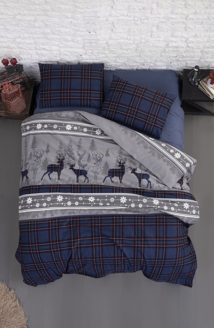 Фланелева Постільна білизна First Choice Flannel Happines Navy Blue