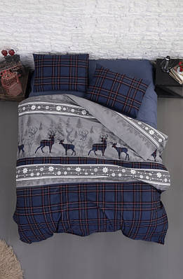 Фланелева постільна білизна First Choice Flannel Happiness Navy Blue Новий рік 200х220см