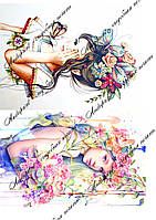 Съедобная картинка "Девушка с цветами" сахарная и вафельная картинка а4