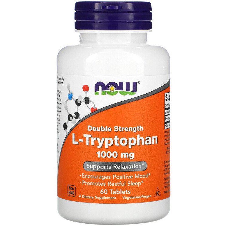 L–Триптофан NOW Foods "L-Tryptophan" подвійна концентрація, 1000 мг (60 таблеток)