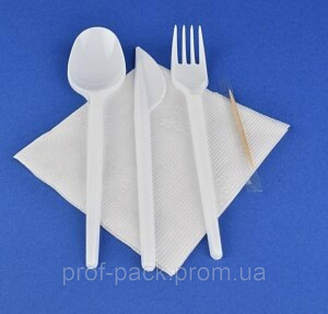 Набор №2 - Белые Ложка, Вилка, Нож, Салфетка, Зубочистка, 1 Набор ...