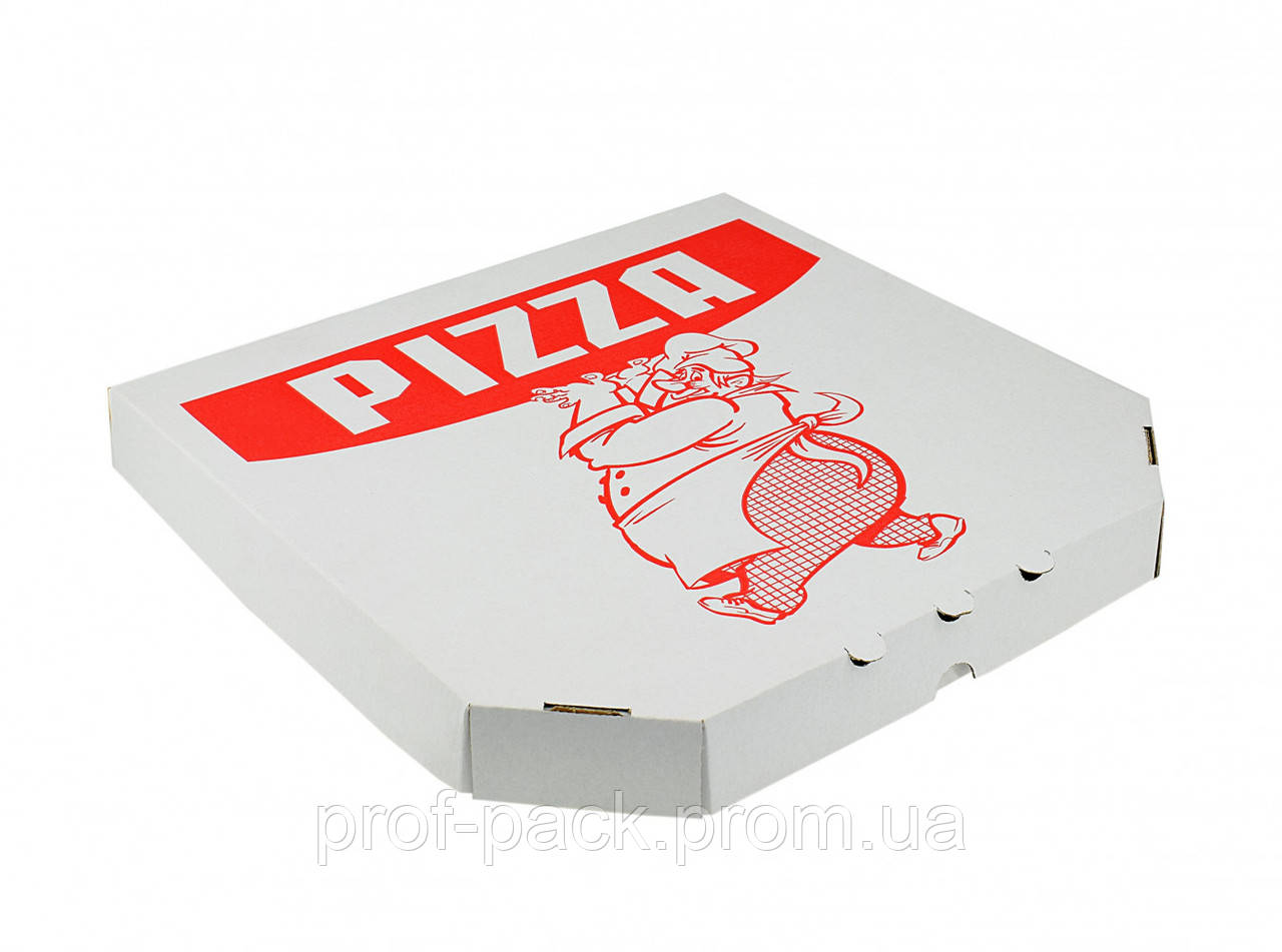Коробка для пиццы 32 см белая с печатью Поваренок 320х320х40 мм 1 шт - фото 1 - id-p1329298944