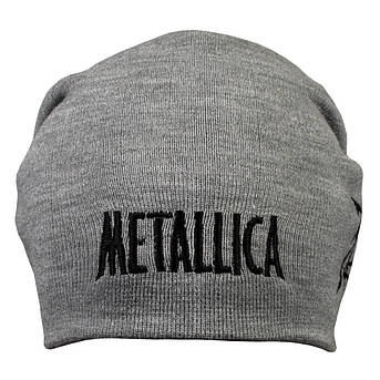 Шапка біні з вишивкою METALLICA Logo сіра, фото 2
