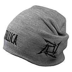 Шапка біні з вишивкою METALLICA Logo сіра, фото 2