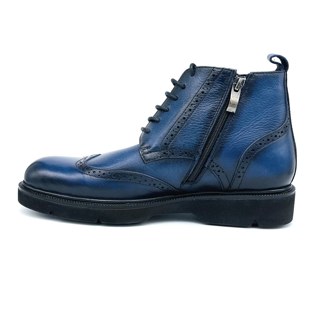 Мужские зимние кожаные ботинки синего цвета. - фото 2 - id-p409523600